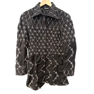 Samuel Dong Black 3D Smocked Embroidered Cotton Button Down Shirt‎ Womens M Art